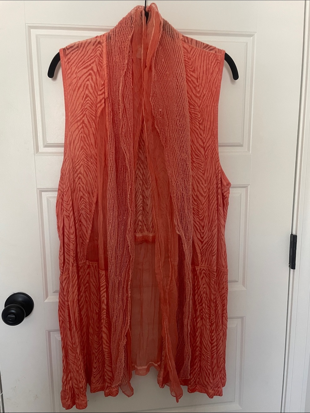 Simi-Sheer Open Front Tunic Vest in Coral Large